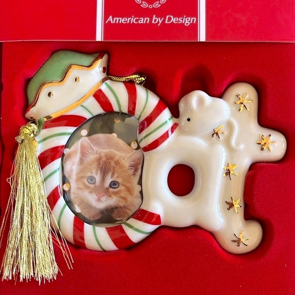 Brand New Lenox Christmas Ornament Magnet Cat Picture Photo Frame Ceramic Kitty - Picture 5 of 8